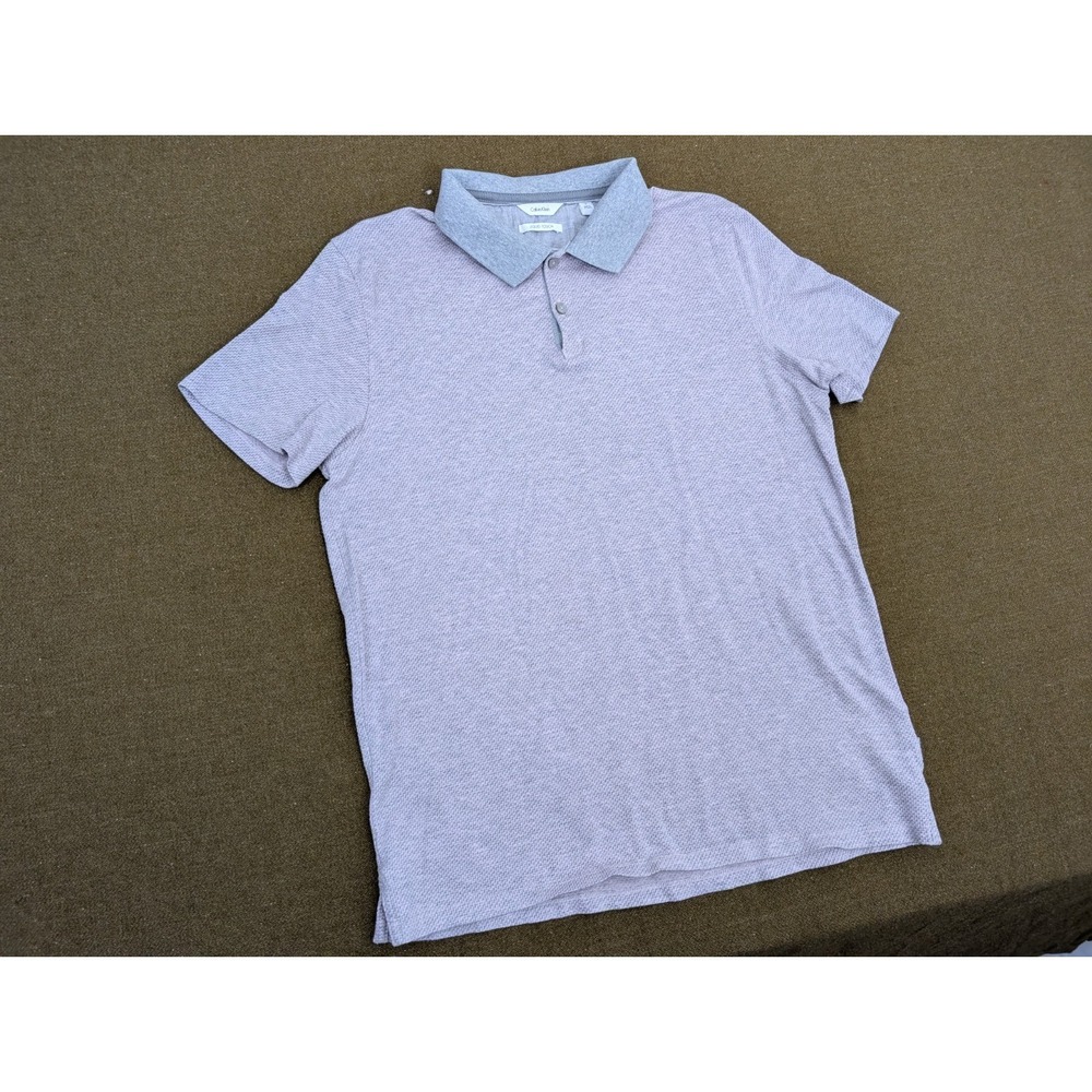 Calvin Klein Liquid Touch Polo Shirt Mens Medium Short‎ Sleeve Pink Grey Casual